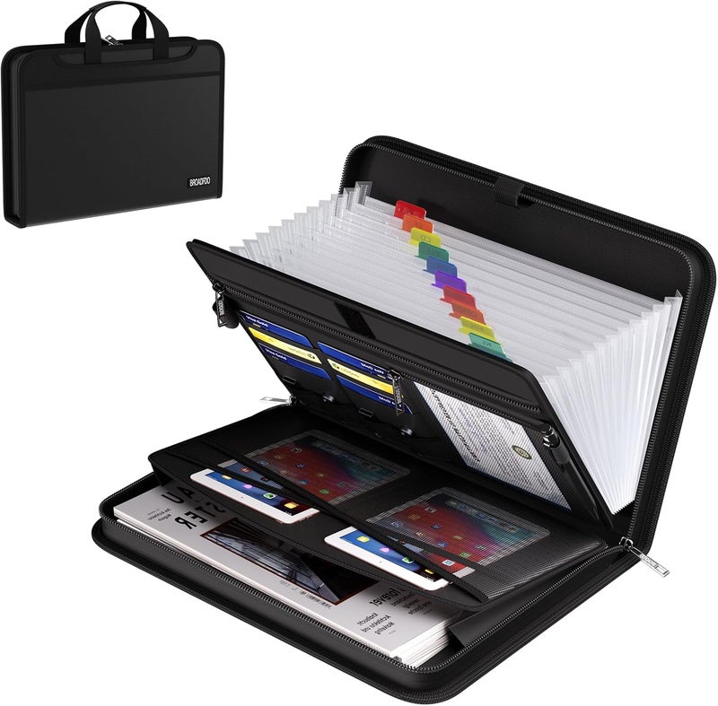 BroadFDO Fireproof & Waterproof Accordion File Organizer, 13-Pocket Expanding Document Organizer with Handle & Labels,Heat-Resistant Fireproof File Folder A4/Letter Files, Safe Travel File Organizer - Image 1
